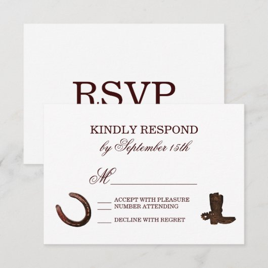 Land Westerne Hoefijzers Boots Wedding RSVP (Voorkant / Achterkant)