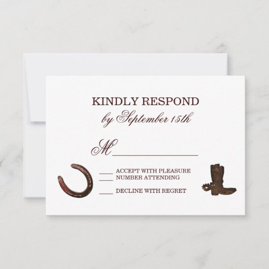 Land Westerne Hoefijzers Boots Wedding RSVP Kaartje (Voorkant)