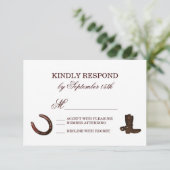 Land Westerne Hoefijzers Boots Wedding RSVP Kaartje (Staand voorkant)