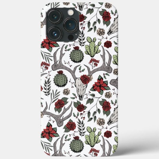 Land Westerne Kerst Bloemen Herten Hoofd Schedel Case-Mate iPhone Case (Achterkant)