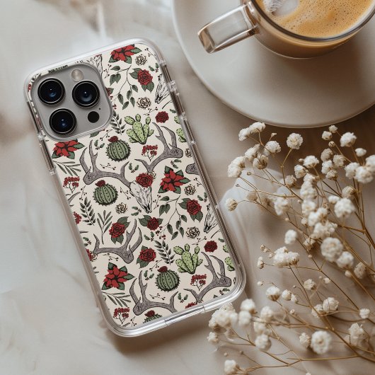 Land Westerne Kerst Bloemen Herten Hoofd Schedel Case-Mate iPhone Case