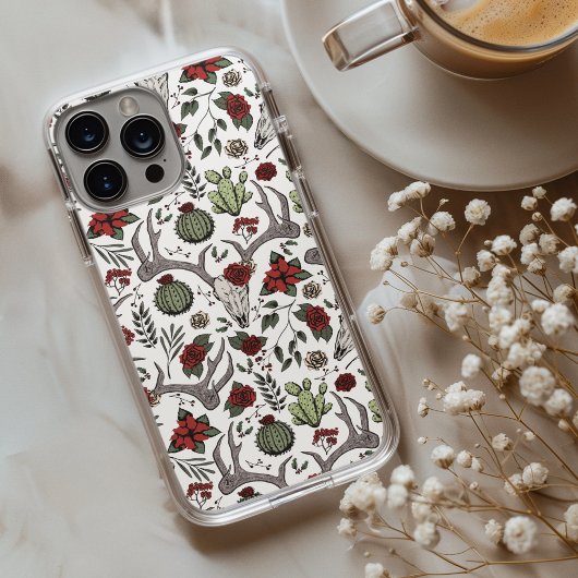 Land Westerne Kerst Bloemen Herten Hoofd Schedel Case-Mate iPhone Case