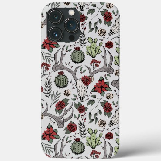 Land Westerne Kerst Bloemen Herten Hoofd Schedel Case-Mate iPhone Case (Achterkant)