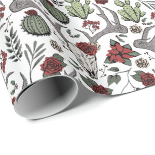 Land Westerne Kerst Bloemen Rendier Schedel Cadeaupapier
