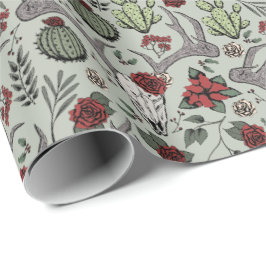 Land Westerne Kerst Bloemen Rendier Schedel Cadeaupapier