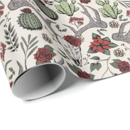 Land Westerne Kerst Bloemen Rendier Schedel Cadeaupapier