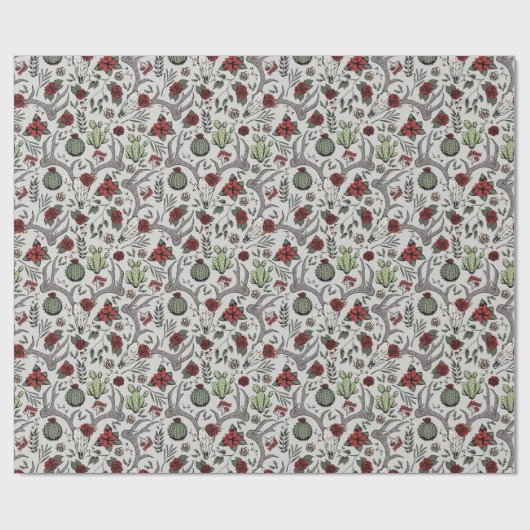 Land Westerne Kerst Bloemen Rendier Schedel Cadeaupapier (Vlak)