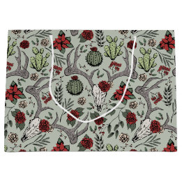 Land Westerne Kerst Bloemen Rendier Schedel Groot Cadeauzakje