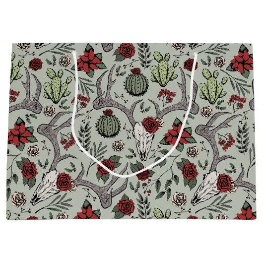 Land Westerne Kerst Bloemen Rendier Schedel Groot Cadeauzakje (Voorkant)