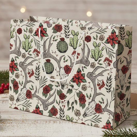 Land Westerne Kerst Bloemen Rendier Schedel Groot Cadeauzakje
