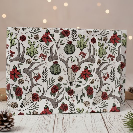 Land Westerne Kerst Bloemen Rendier Schedel Groot Cadeauzakje