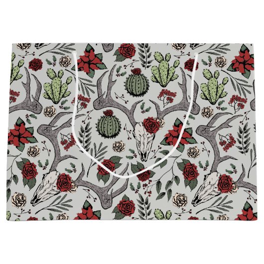 Land Westerne Kerst Bloemen Rendier Schedel Groot Cadeauzakje (Voorkant)