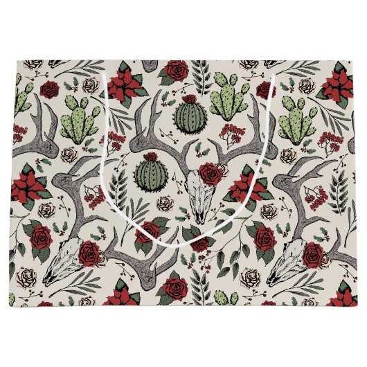 Land Westerne Kerst Bloemen Rendier Schedel Groot Cadeauzakje (Voorkant)