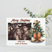 Land & Westerne kerstboom gepersonaliseerd Feestdagenkaart (Staand voorkant)