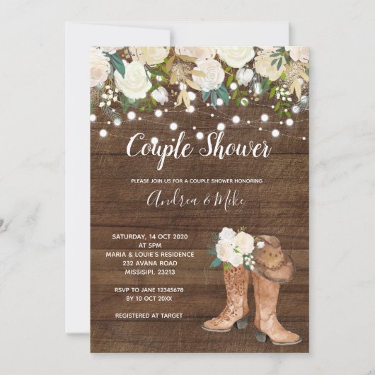 Land Westerne laarzen Couple Shower Invitation Kaart (Voorkant)