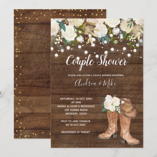 Land Westerne laarzen Couple Shower Invitation Kaart (Voorkant / Achterkant)