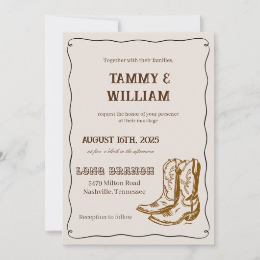 Land Westerne Laarzen Huwelijksuitnodiging Kaart (Voorkant)