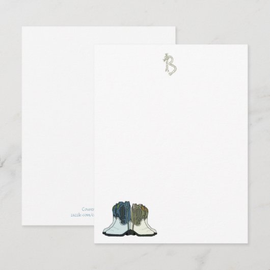Land Westerne Laarzen Platte Monogram Notitiekaart Notitiekaartje (Voorkant / Achterkant)