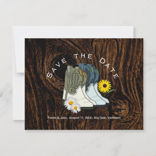 Land Westerne Laarzen Save the Date Briefkaarten (Voorkant)