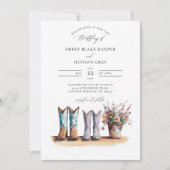 Land Westerne Laarzen Wildflowers Rustieke bruilof Kaart (Voorkant)