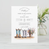 Land Westerne Laarzen Wildflowers Rustieke bruilof Kaart (Staand voorkant)