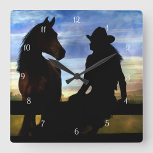 Land Westerne meisje en paard Vierkante Klok