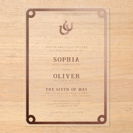 Land Westerne moderne bruiloft Acryl Uitnodigingen (Voorkant)