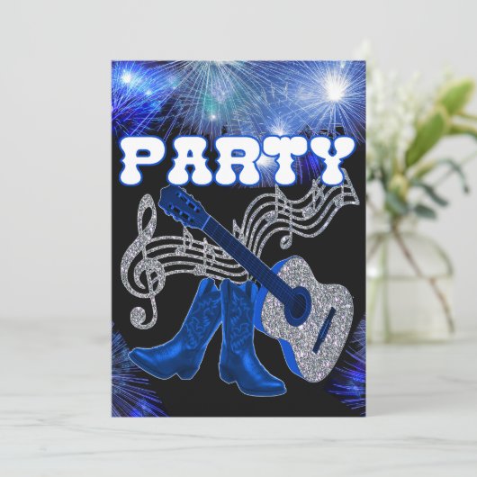 Land Westerne muziekblauwe gitaar en cowboy Boots Kaart (Staand voorkant)