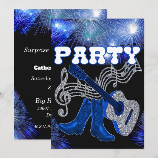 Land Westerne muziekblauwe gitaar en cowboy Boots Kaart (Voorkant / Achterkant)