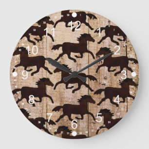Land Westerne paarden op Barn Wood Cowboy Gifts Grote Klok