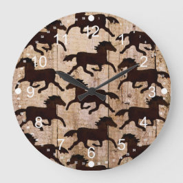 Land Westerne paarden op Barn Wood Cowboy Gifts Grote Klok