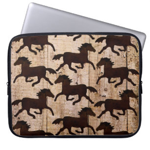 Land Westerne paarden op Barn Wood Cowboy Gifts Laptop Sleeve