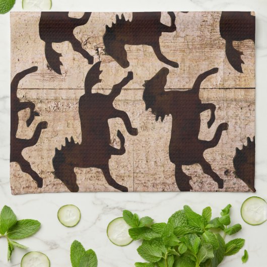 Land Westerne paarden op Barn Wood Cowboy Gifts Theedoek (Gevouwen)