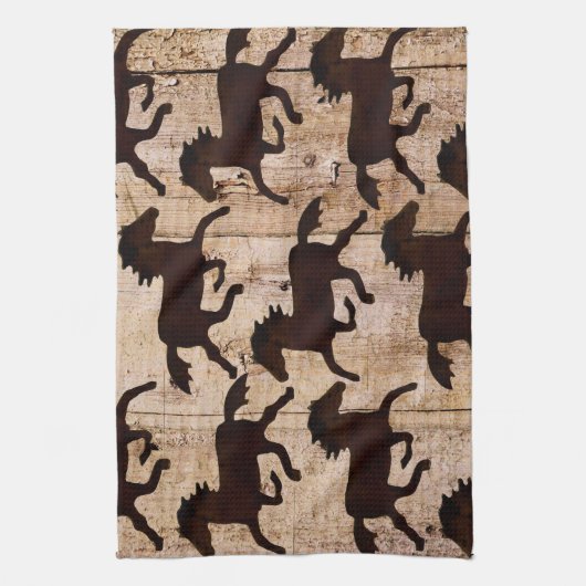 Land Westerne paarden op Barn Wood Cowboy Gifts Theedoek (Verticaal)