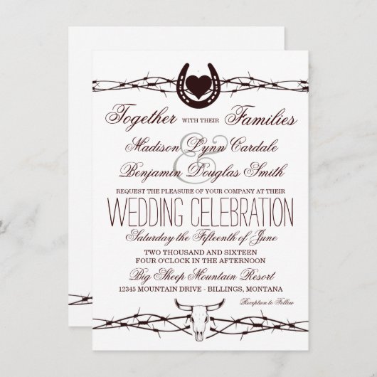 Land Westerne prikkeldraad huwelijksuitnodigingen Kaart (Voorkant / Achterkant)