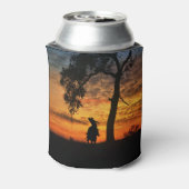 Land Westerne ringende cowboy en paard op zonsonde Blikjeskoeler (Blikje Achterkant)