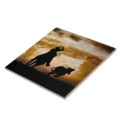 Land Westerne ringende cowboy en paarden Tegeltje (Zijkant)