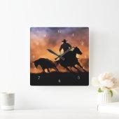 Land Westerne ringende cowboy en paarden Vierkante Klok (Huis)