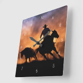Land Westerne ringende cowboy en paarden Vierkante Klok (Hoek)