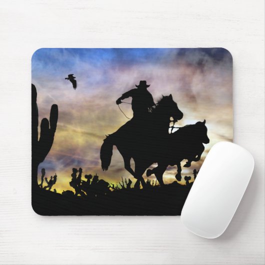 Land Westerne Roping Cowboy Desert Scene Muismat (Met muis)