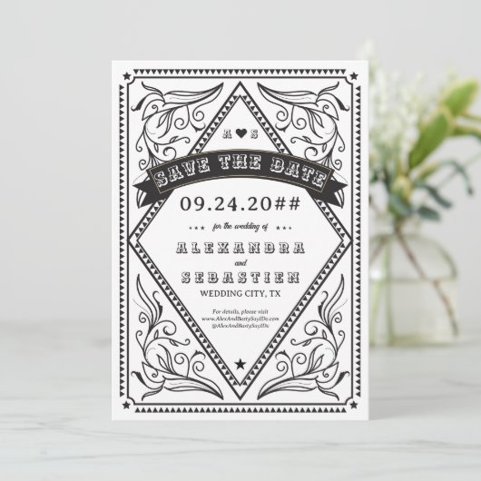 Land Westerne rustieke bruiloft Save the Date Kaart (Staand voorkant)