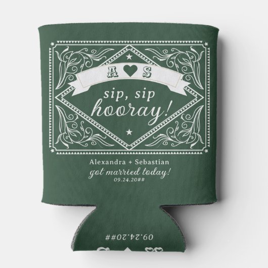 Land Westerne Rustieke Chic Emerald Green Wedding Blikjeskoeler (Achterkant)