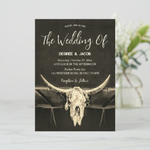 Land Westerne Rustieke Sepia Bull Skull Wedding Kaart