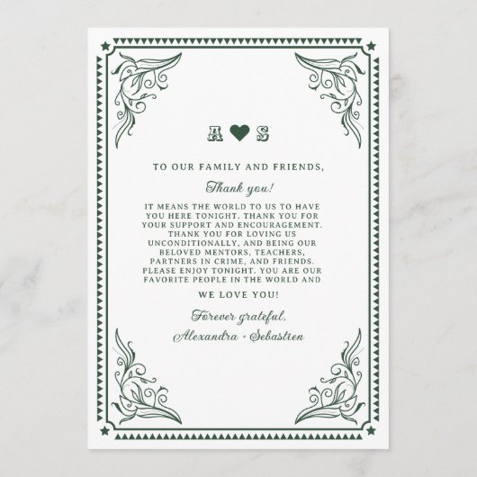  land Westerne rustieke smaragd bruiloft Menu (Achterkant)