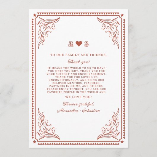 land Westerne rustieke Terracotta bruiloft Menu (Achterkant)