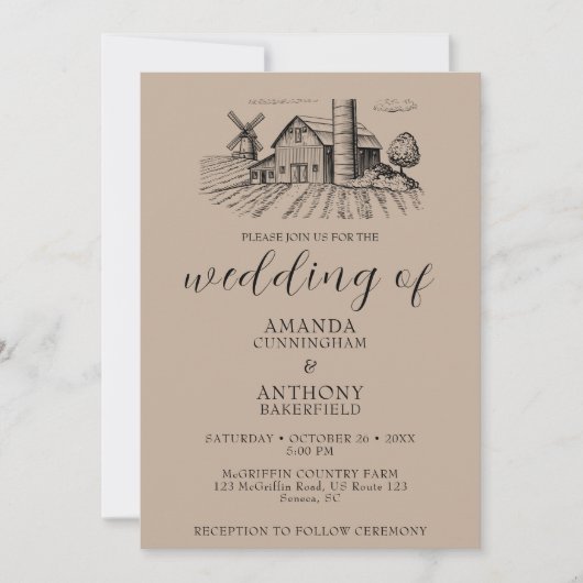 Land Westerne schuur bruiloft uitnodiging (Voorkant)