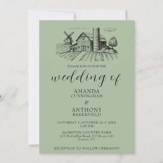 Land Westerne schuur bruiloft uitnodiging (Voorkant)