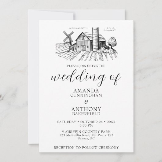 Land Westerne schuur bruiloft uitnodiging (Voorkant)