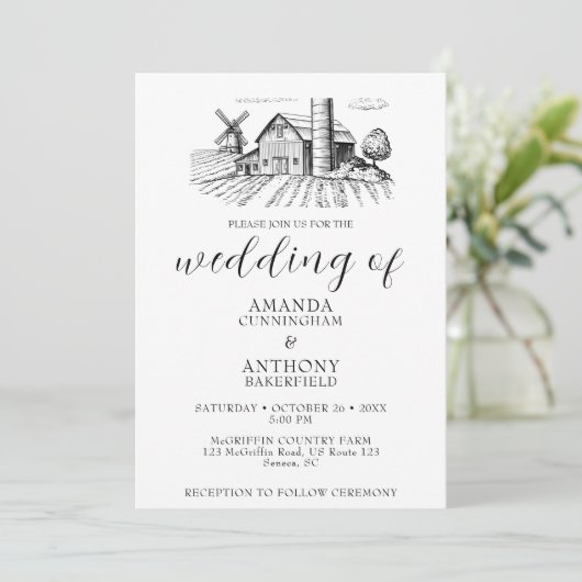Land Westerne schuur bruiloft uitnodiging (Staand voorkant)