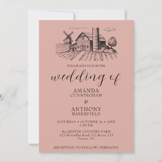 Land Westerne schuur bruiloft uitnodiging (Voorkant)